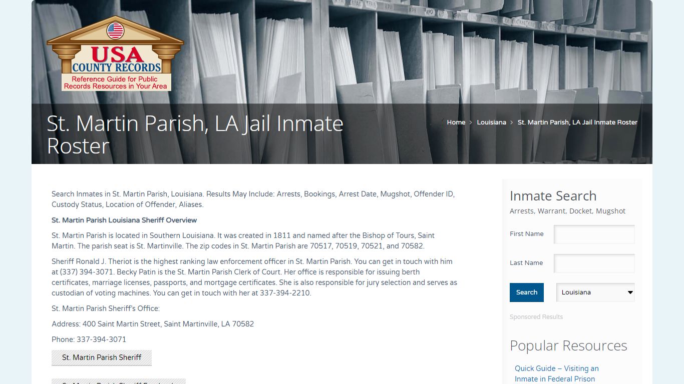 St. Martin Parish, LA Jail Inmate Roster | Name Search